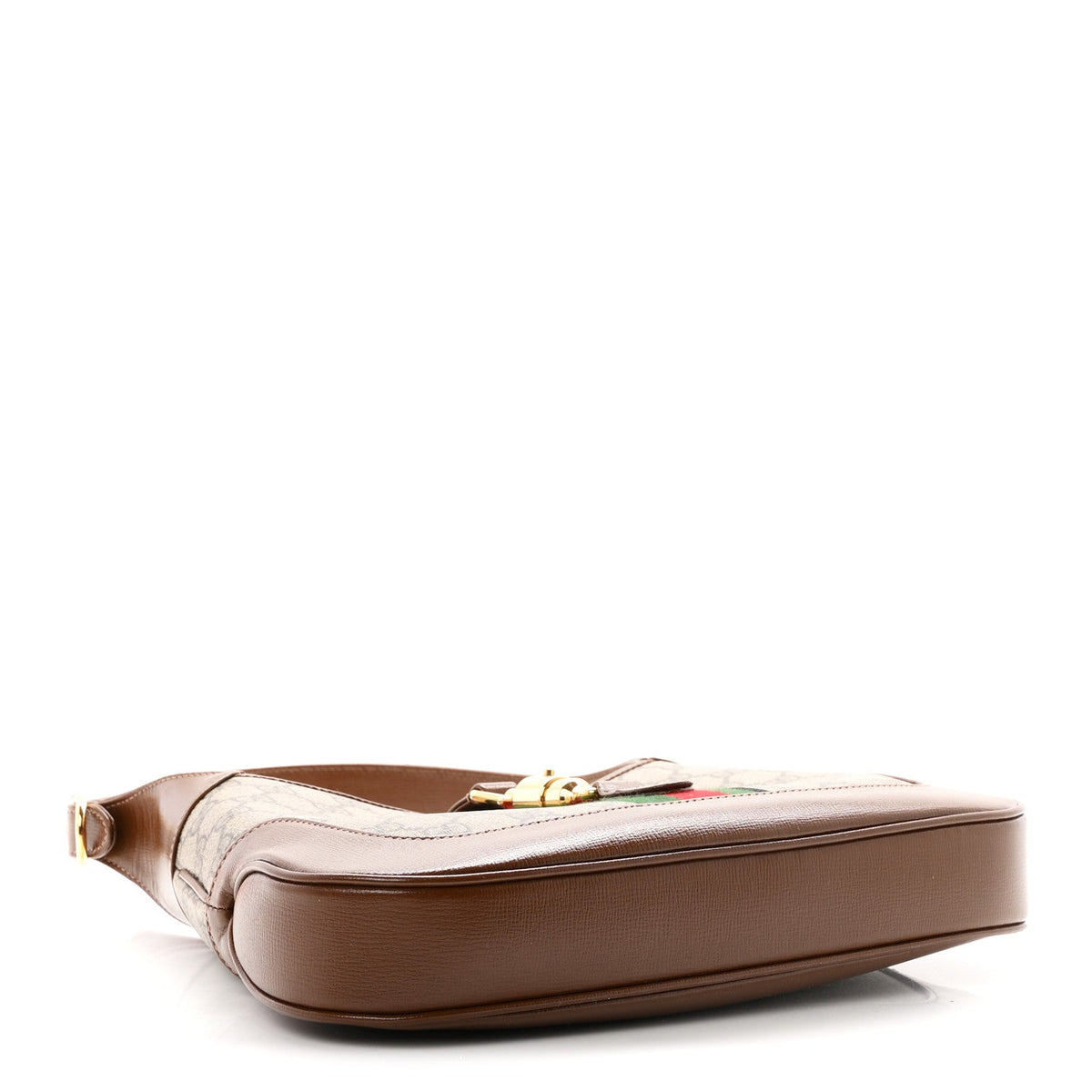 GG Supreme Monogram Azalea Calfskin Web Small Jackie 1961 Hobo Beige Ebony Brown Sugar