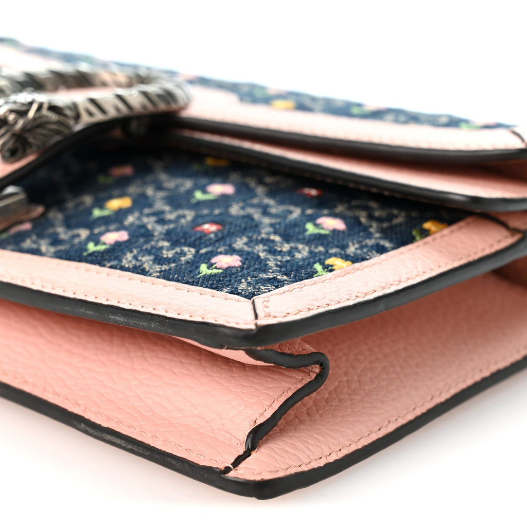 New Denim Dollar Calfskin Floral GG Monogram Small Dionysus Shoulder Bag Blue Tea Multicolor Powder Pink