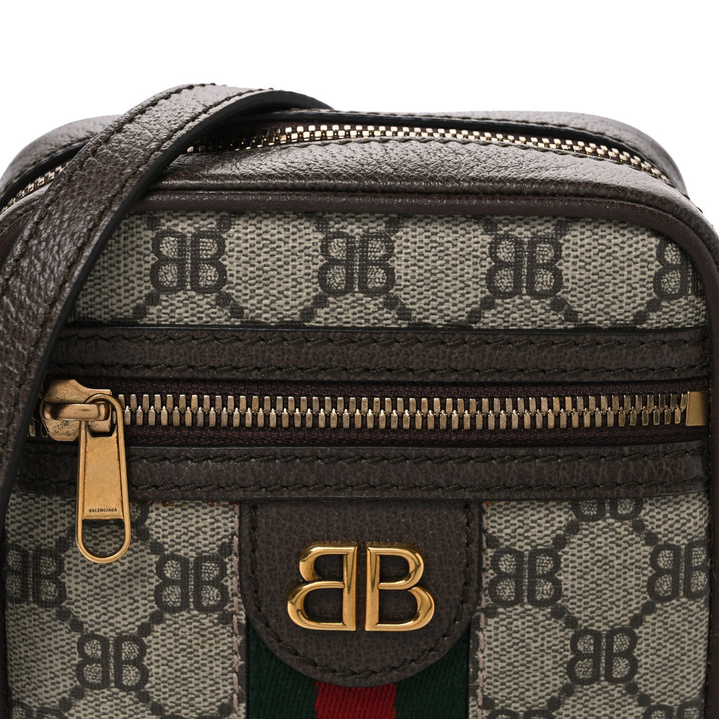 X BALENCIAGA BB Supreme Monogram Web Mini Ophidia Messenger Beige New Acero
