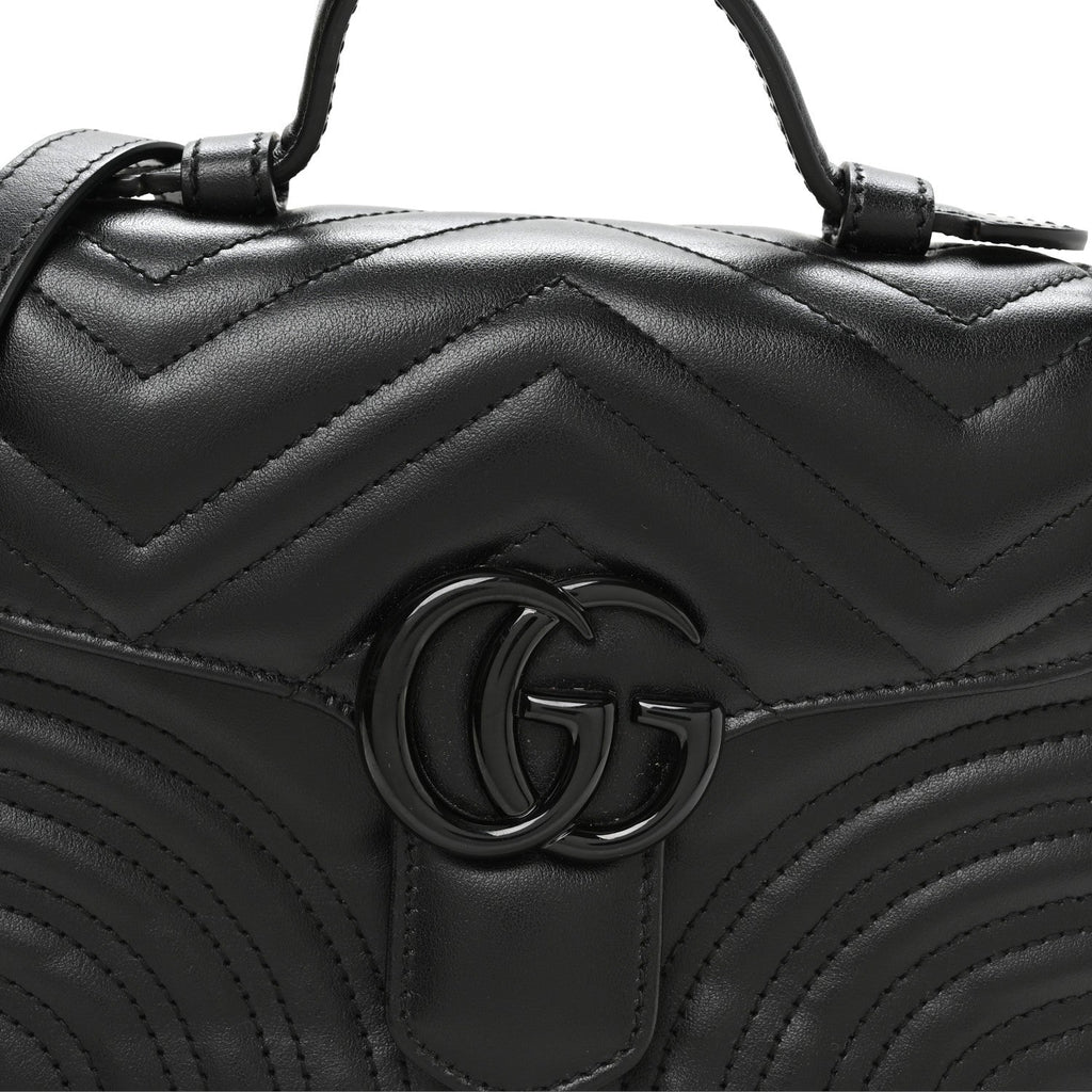 Calfskin Matelasse Monochrome GG Marmont Top Handle Shoulder Bag Black