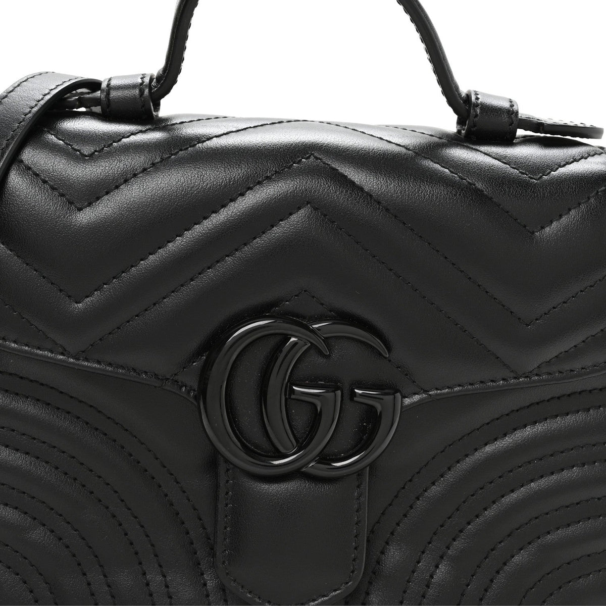 Calfskin Matelasse Monochrome GG Marmont Top Handle Shoulder Bag Black