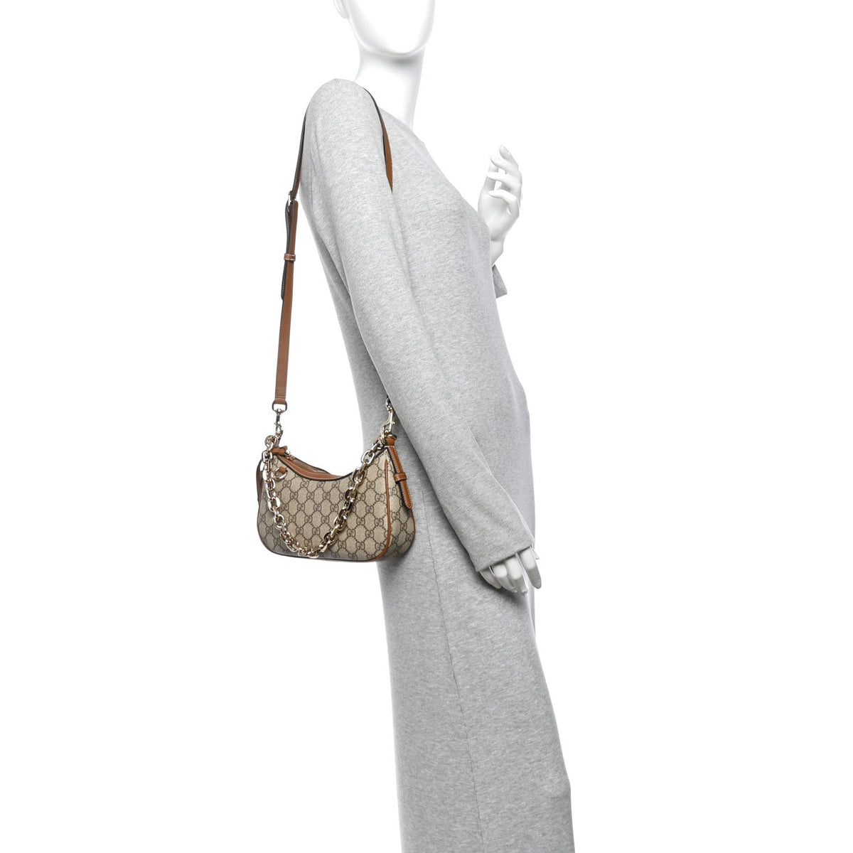 GG Supreme Monogram Textured Calfskin Small Emblem Shoulder Bag Beige Dark Brown