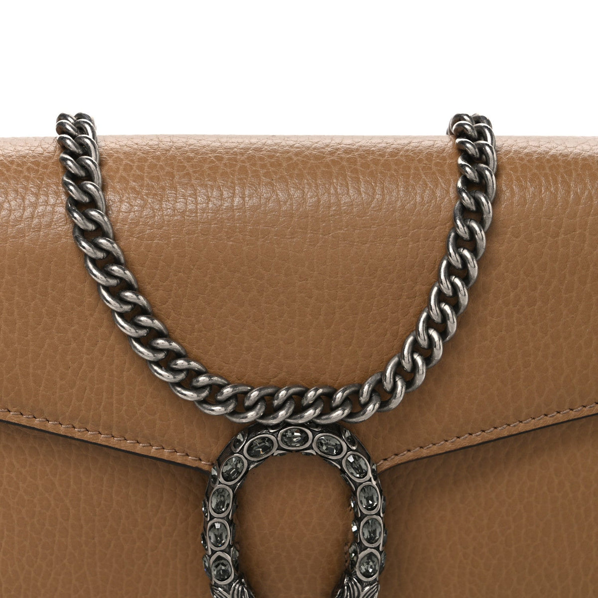 Dollar Calfskin Crystal Mini Dionysus Chain Wallet Natural Tan Black Diamond