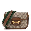 GG Supreme Monogram Azalea Calfskin Web Mini Horsebit 1955 Shoulder Bag Beige Ebony Brown Sugar