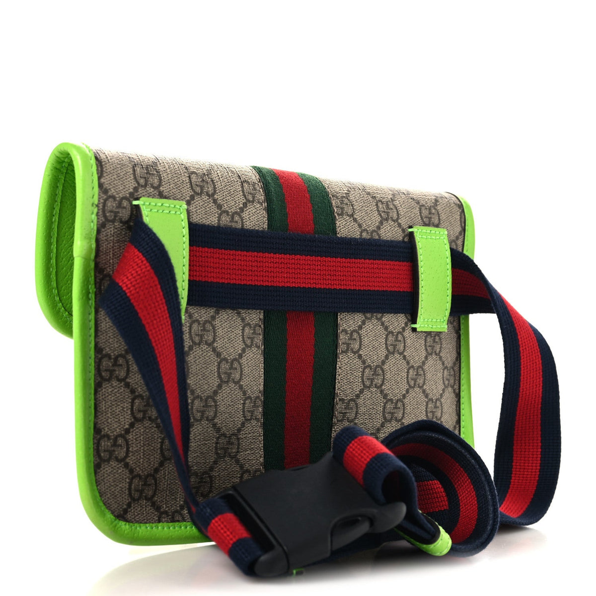 GG Supreme Monogram Web Small Ophidia Belt Bag Beige Ebony Electric Green