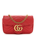 Calfskin Matelasse Super Mini GG Marmont Shoulder Bag Hibiscus Red
