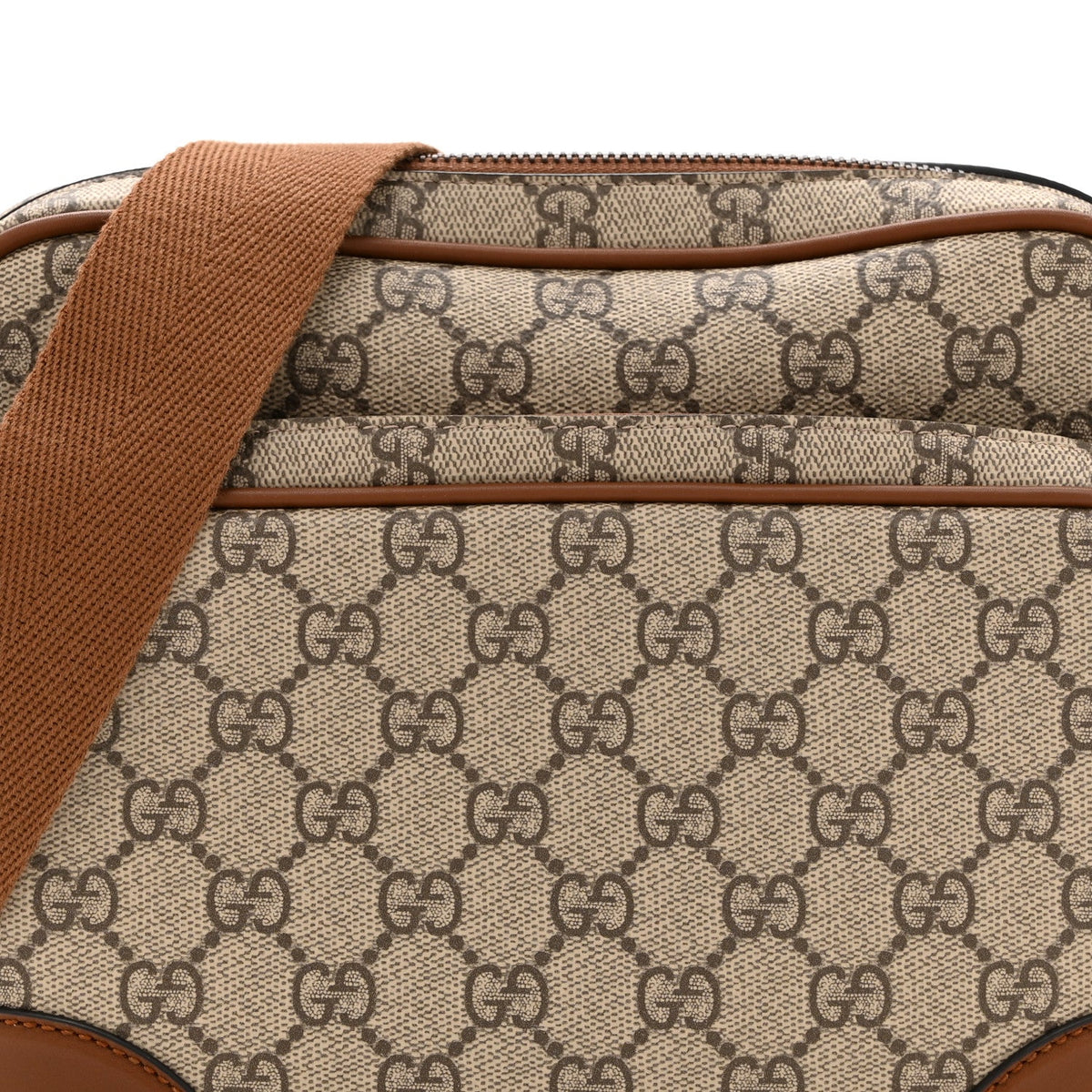 GG Supreme Monogram Textured Calfskin Emblem Medium Crossbody Beige Dark Brown