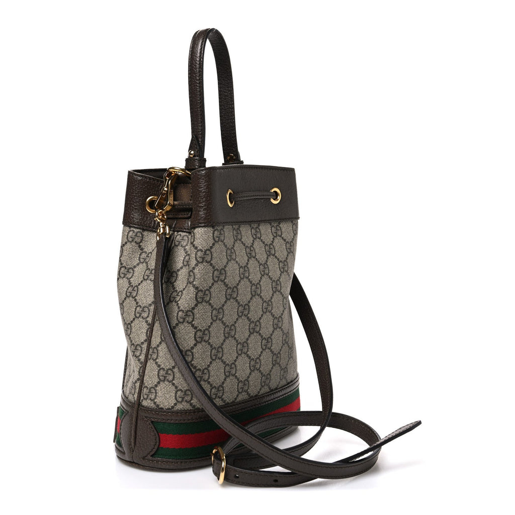 GG Supreme Monogram Web Small Ophidia Bucket Bag Brown
