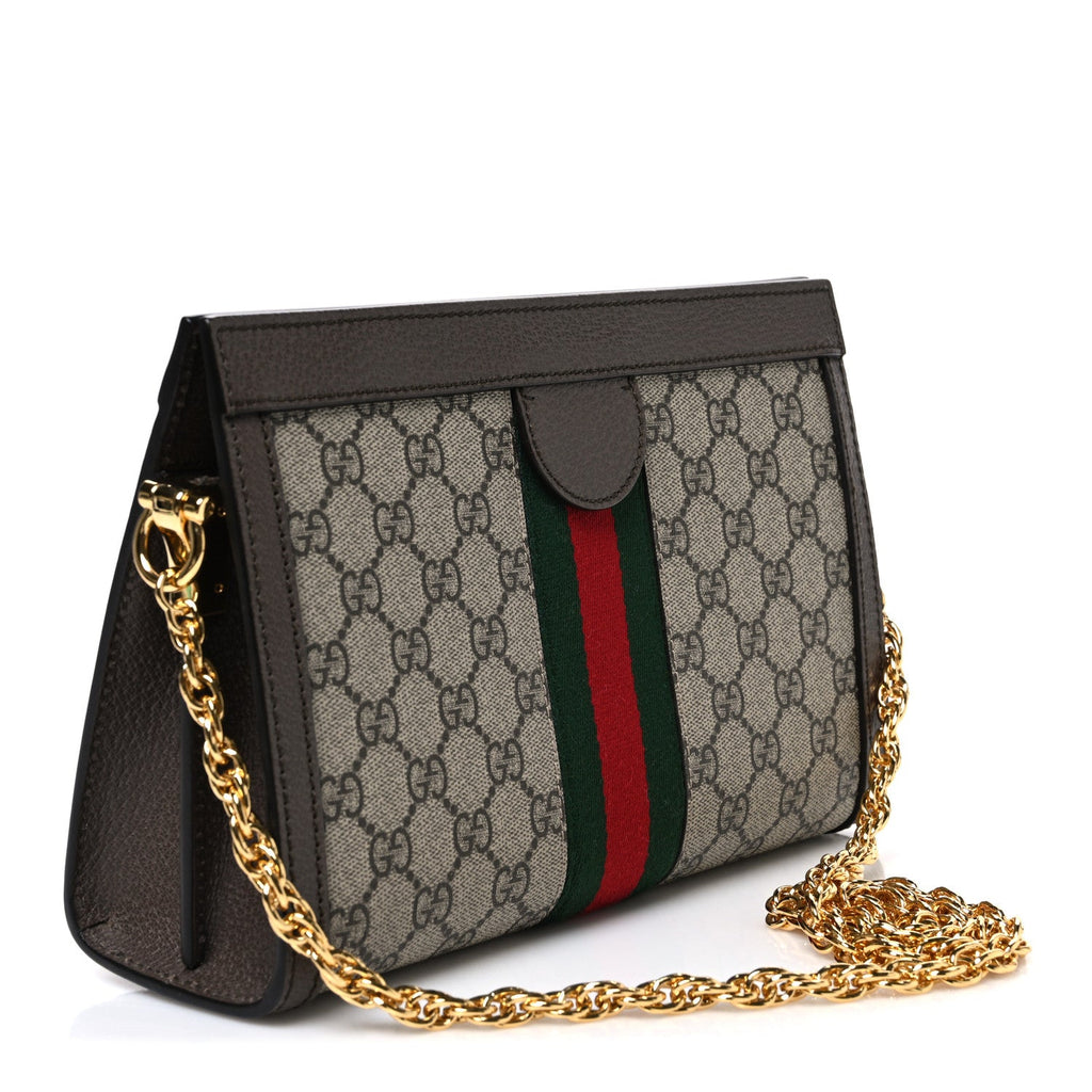 GG Supreme Monogram Web Small Ophidia Chain Shoulder Bag Brown