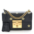 Grained Calfskin Bee Star Small Padlock Shoulder Bag Black