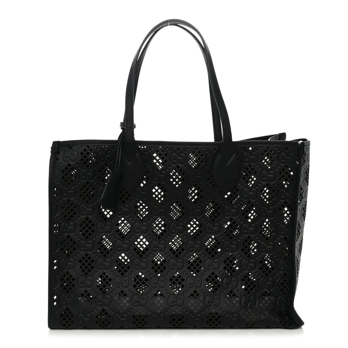 Calfskin GG Monogram Diamond Cut Medium Ophidia Tote Bag Black