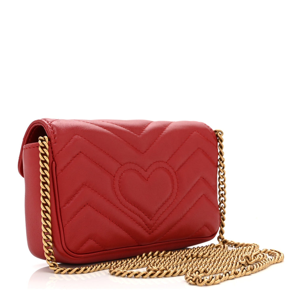 Calfskin Matelasse Super Mini GG Marmont Shoulder Bag Hibiscus Red