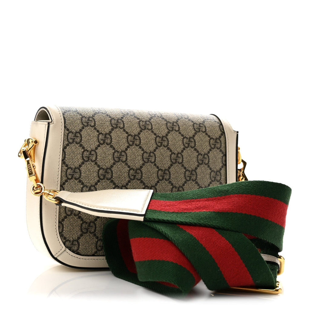 GG Supreme Monogram Web Mini Horsebit 1955 Shoulder Bag Beige Mystic White