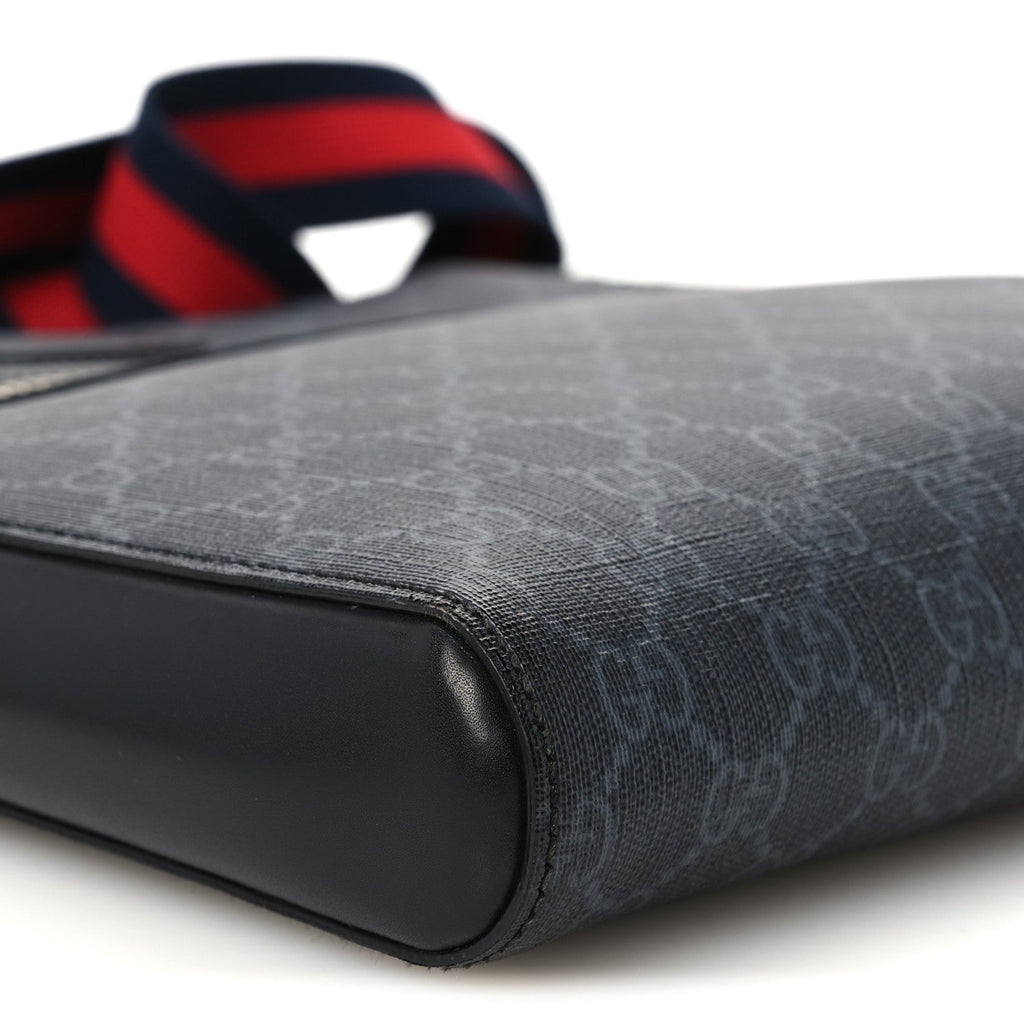 GG Supreme Monogram Appia Calfskin Web Flat Messenger Bag Black Grey