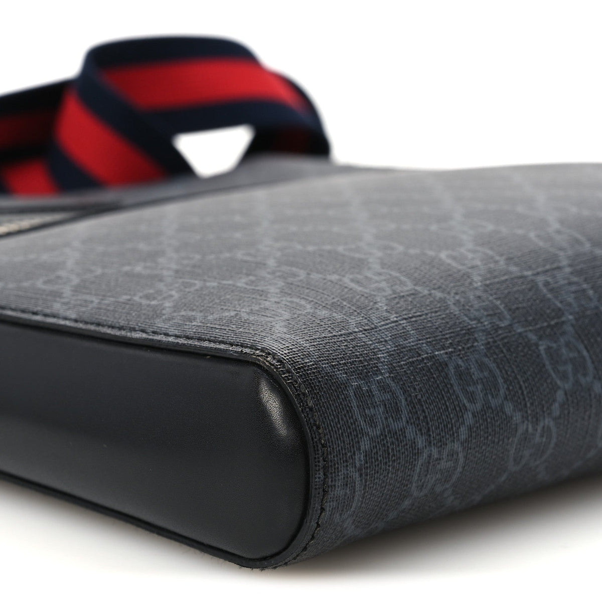 GG Supreme Monogram Appia Calfskin Web Flat Messenger Bag Black Grey