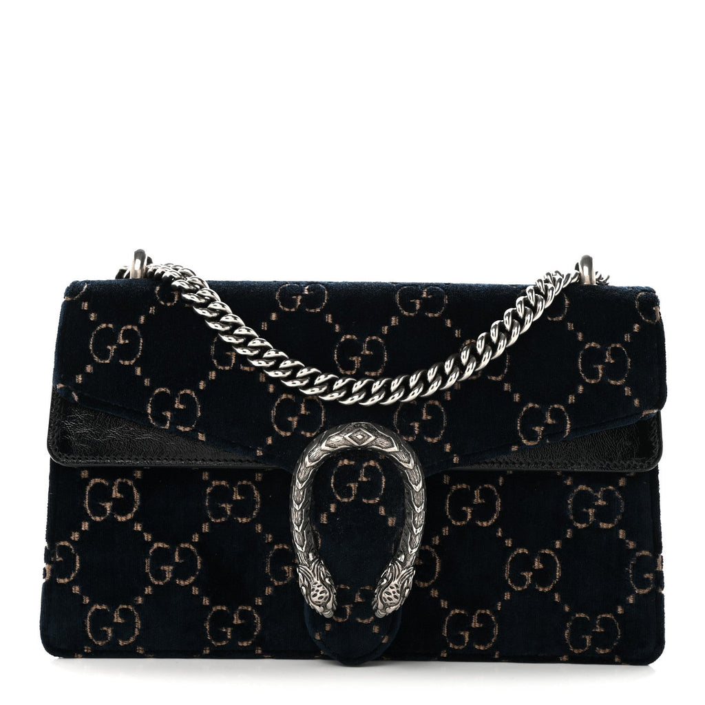 Velvet Skipper GG Monogram Small Dionysus Shoulder Bag Blue Beige Black