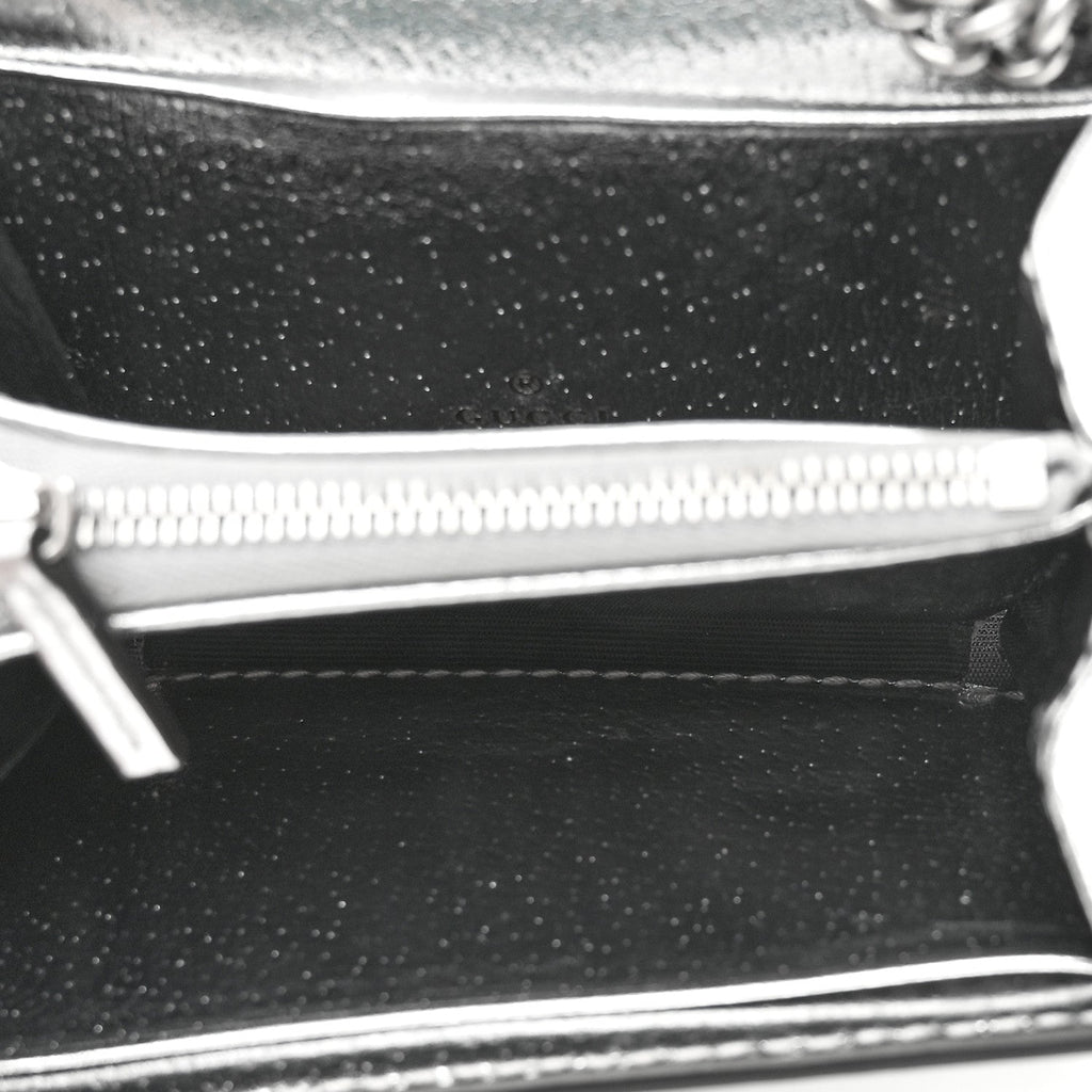 Metallic Calfskin Super Mini Dionysus Wallet with Strap Silver