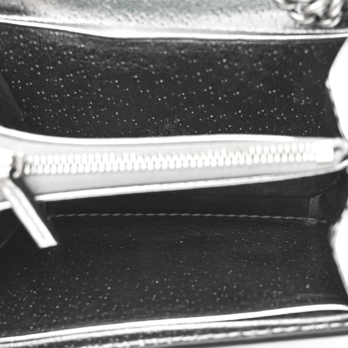 Metallic Calfskin Super Mini Dionysus Wallet with Strap Silver