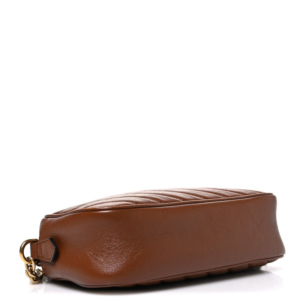 Glazed Calfskin Matelasse Diagonal Small GG Marmont Chain Shoulder Bag Cuir