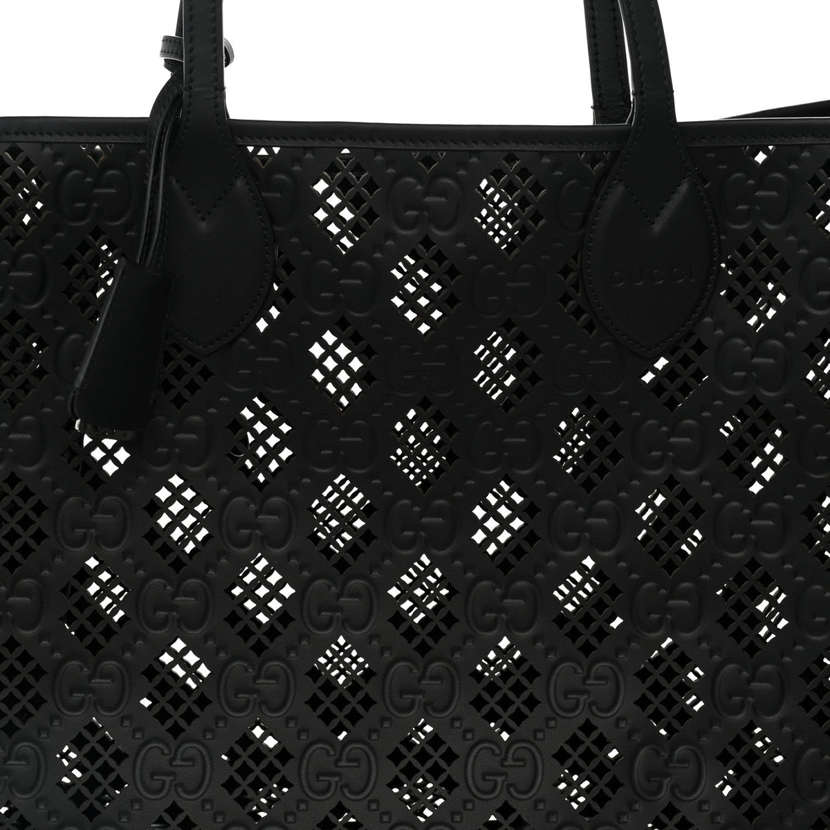 Calfskin GG Monogram Diamond Cut Medium Ophidia Tote Bag Black