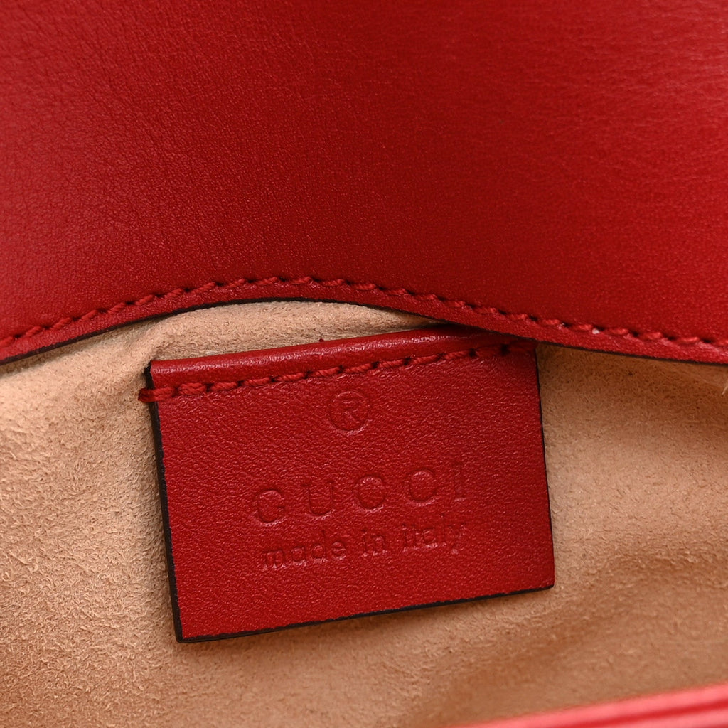 Calfskin Matelasse Super Mini GG Marmont Shoulder Bag Hibiscus Red
