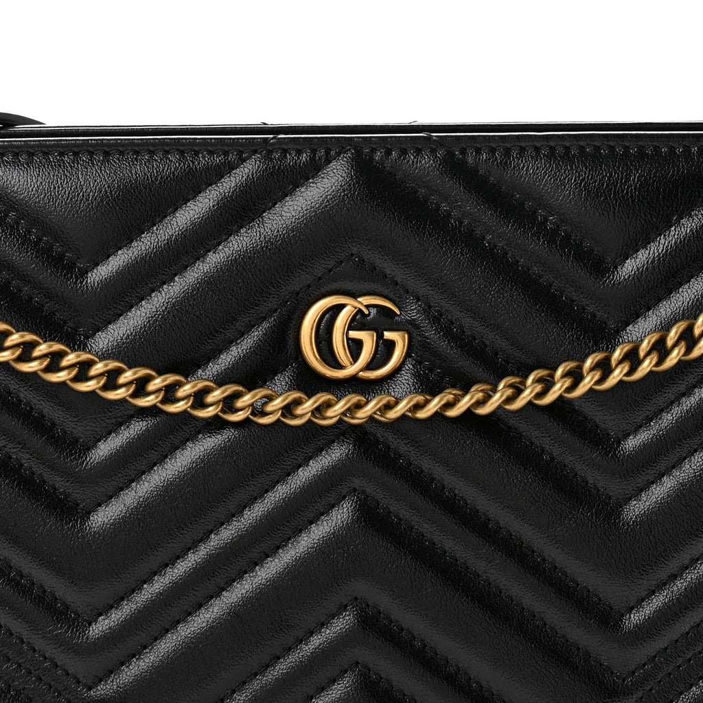 Azalea Calfskin Matelasse Heart Medium GG Marmont Slim Shoulder Bag Black