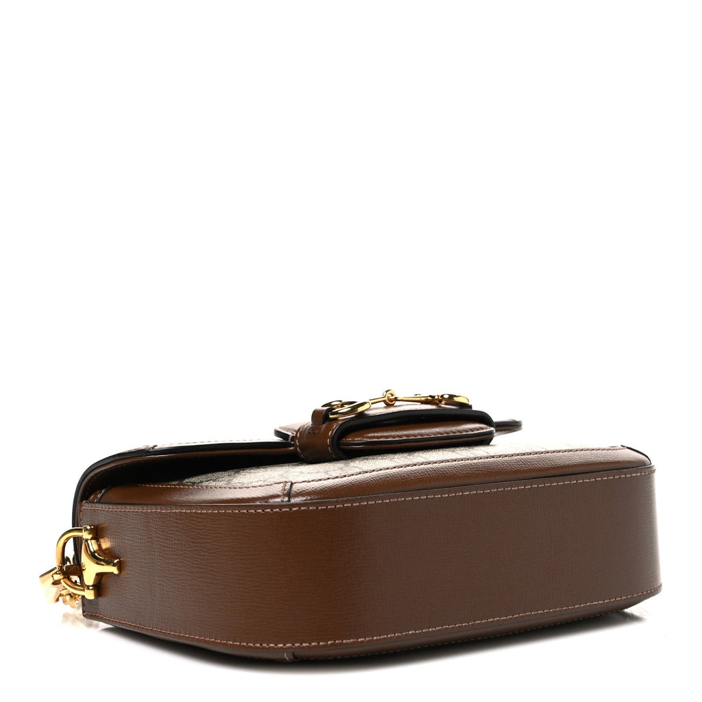 GG Supreme Monogram Web Mini Horsebit 1955 Shoulder Bag Beige Brown Sugar