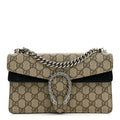 GG Supreme Monogram Suede Crystal Small Dionysus Shoulder Bag Beige Ebony Black