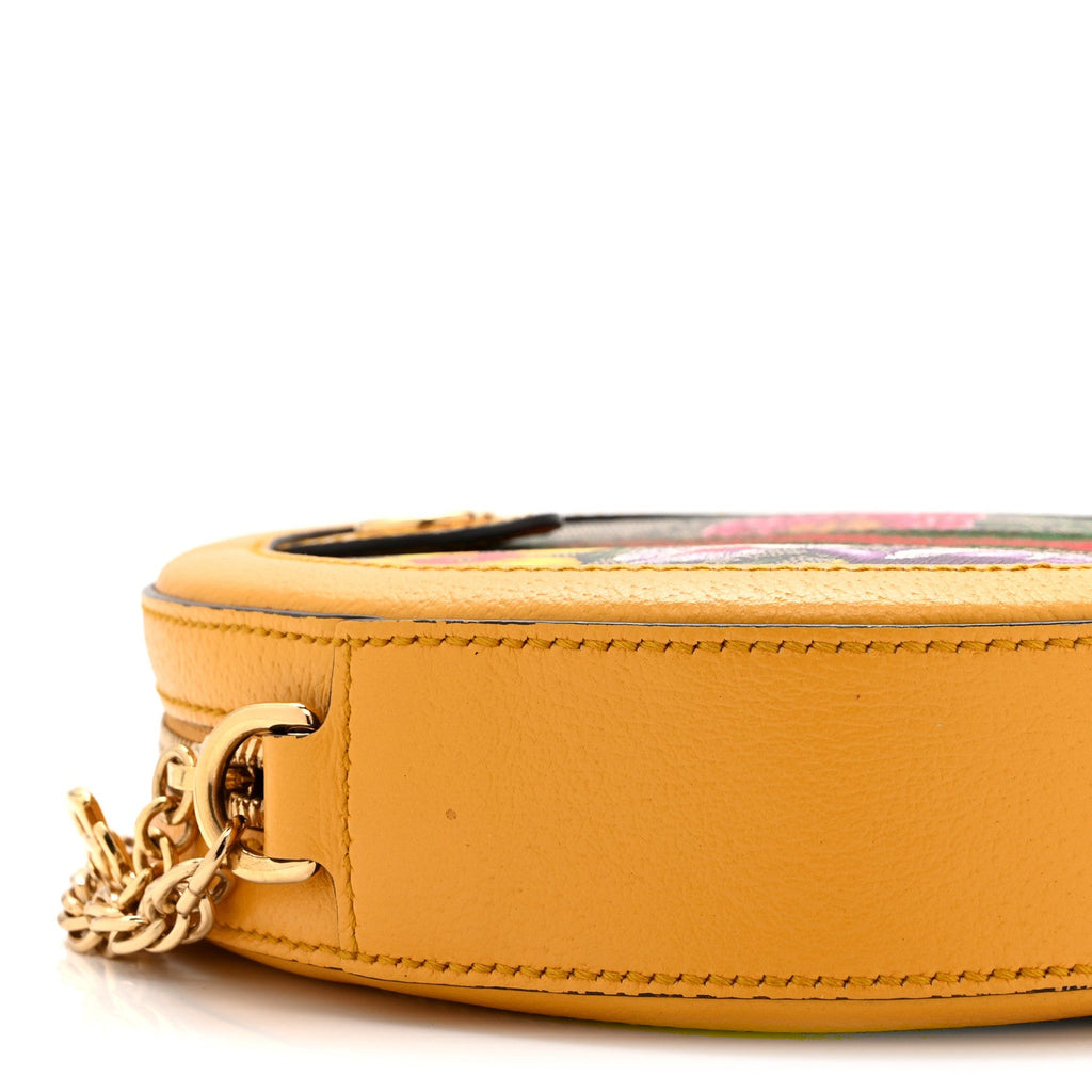 GG Supreme Monogram Flora Web Mini Ophidia Round Shoulder Bag Beige Multicolor Crop