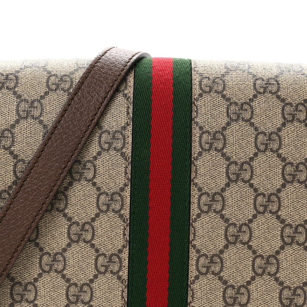 GG Supreme Monogram Web Small Ophidia Flap Messenger Bag Brown