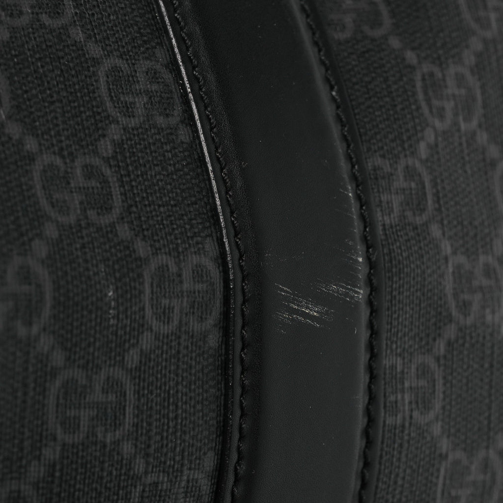 Soft GG Supreme Monogram Appia Calfskin Web Large Carry On Duffle Bag Black Grey