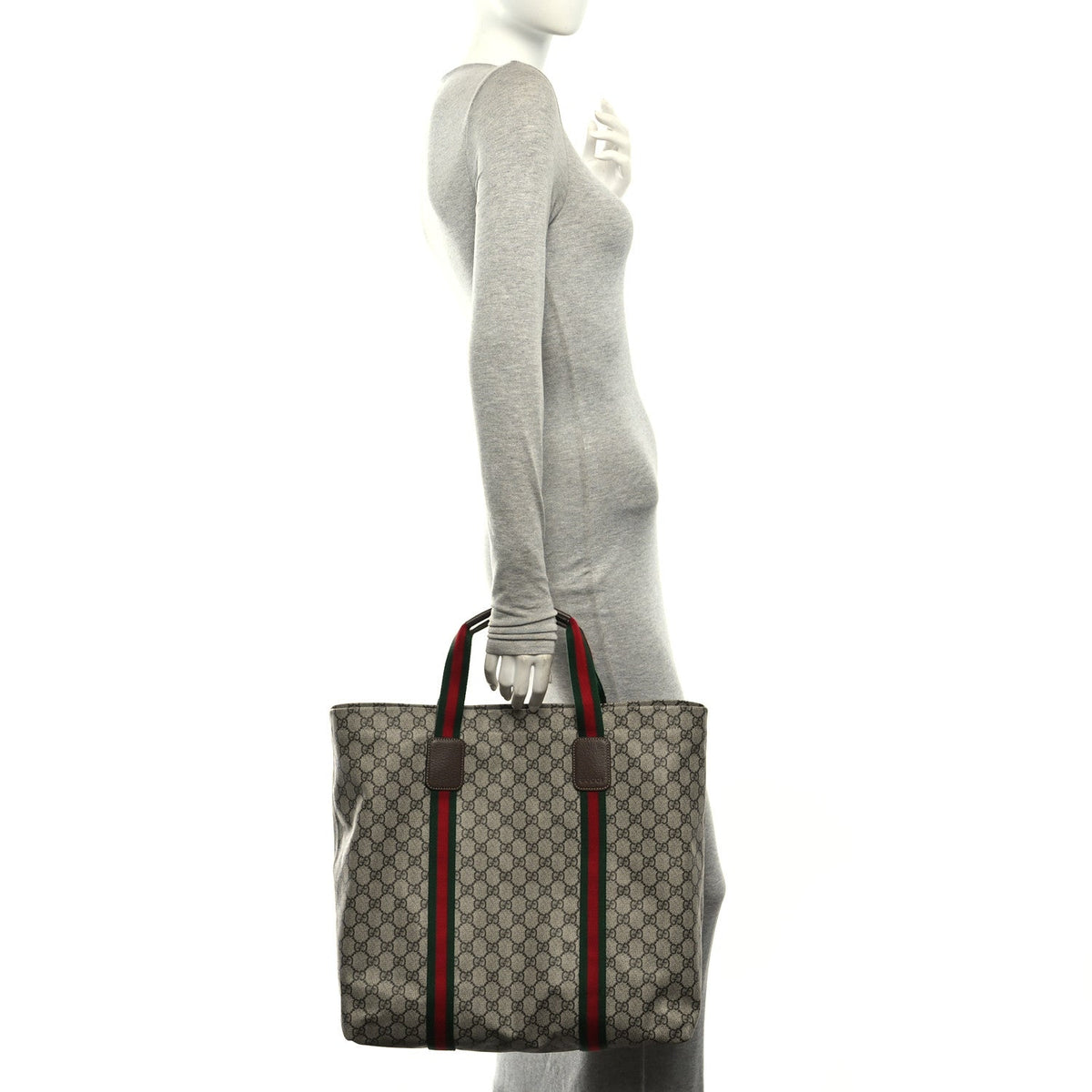 Tender GG Supreme Monogram Textured Dollar Calfskin Web Tote Beige Ebony New Acero