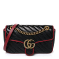 Vintage Effect Calfskin Matelasse Diagonal Small Torchon GG Marmont Shoulder Bag Black Romantic Cherry