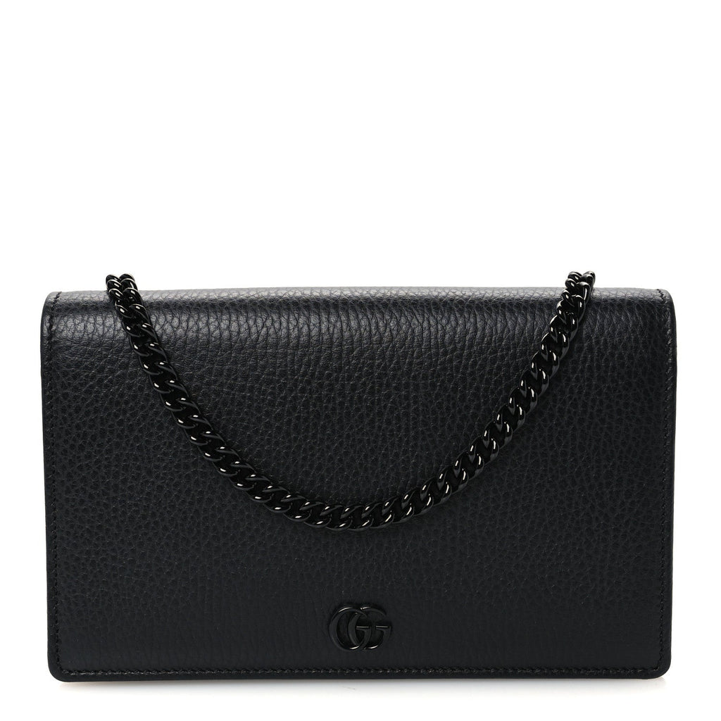 Dollar Calfskin Enamel Monochrome Mini GG Marmont Chain Wallet Black