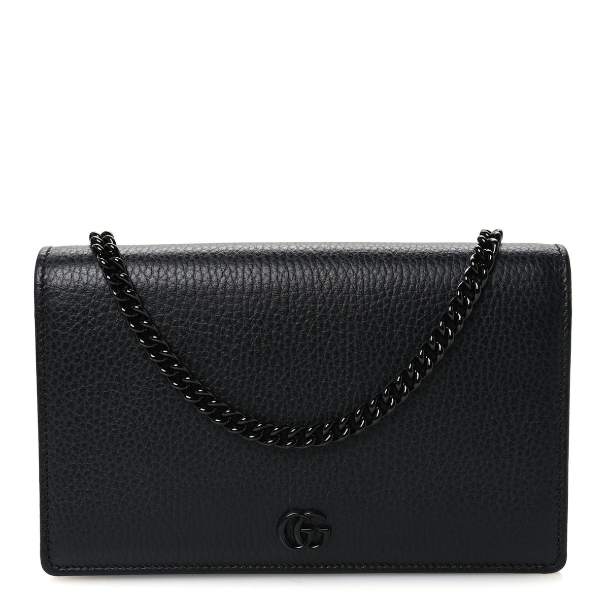 Dollar Calfskin Enamel Monochrome Mini GG Marmont Chain Wallet Black