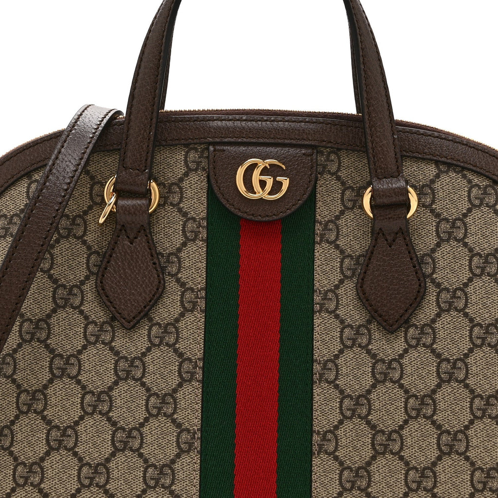 GG Supreme Monogram Web Medium Ophidia Top Handle Dome Bag Brown