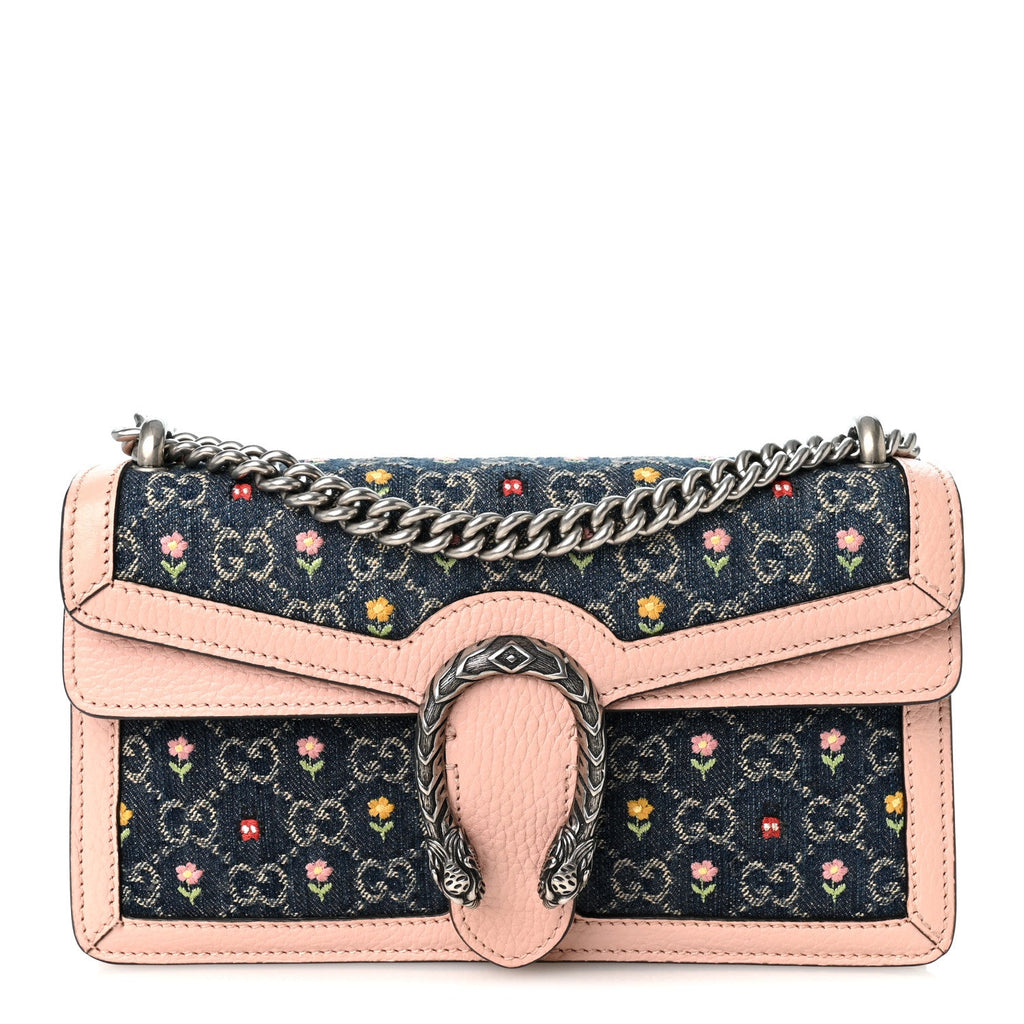 New Denim Dollar Calfskin Floral GG Monogram Small Dionysus Shoulder Bag Blue Tea Multicolor Powder Pink