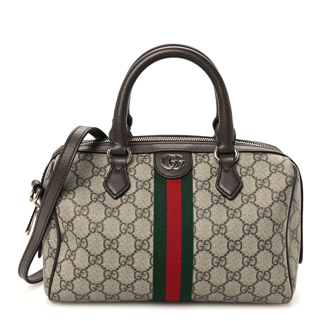 GG Supreme Monogram Web Medium Ophidia Top Handle Bag Beige Dark Brown