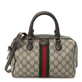 GG Supreme Monogram Web Medium Ophidia Top Handle Bag Beige Dark Brown