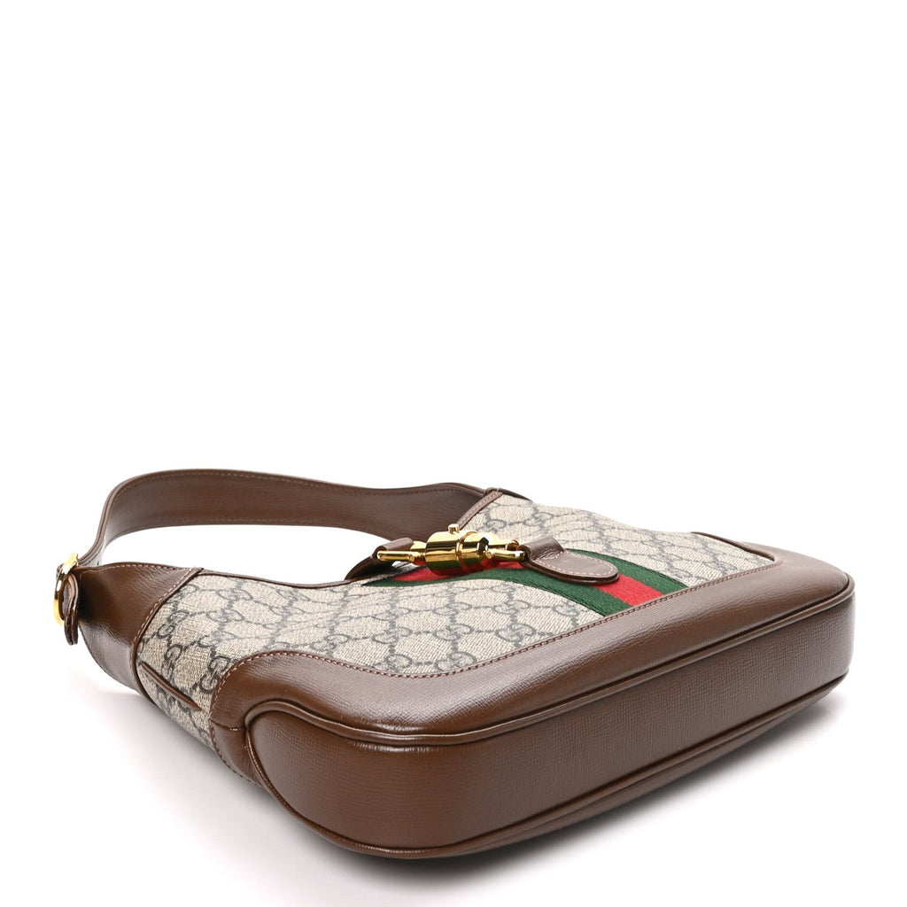 GG Supreme Monogram Azalea Calfskin Web Small Jackie 1961 Hobo Beige Ebony Brown Sugar