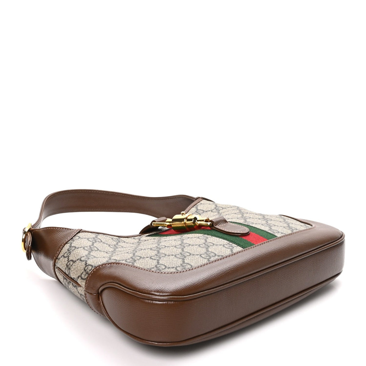 GG Supreme Monogram Azalea Calfskin Web Small Jackie 1961 Hobo Beige Ebony Brown Sugar