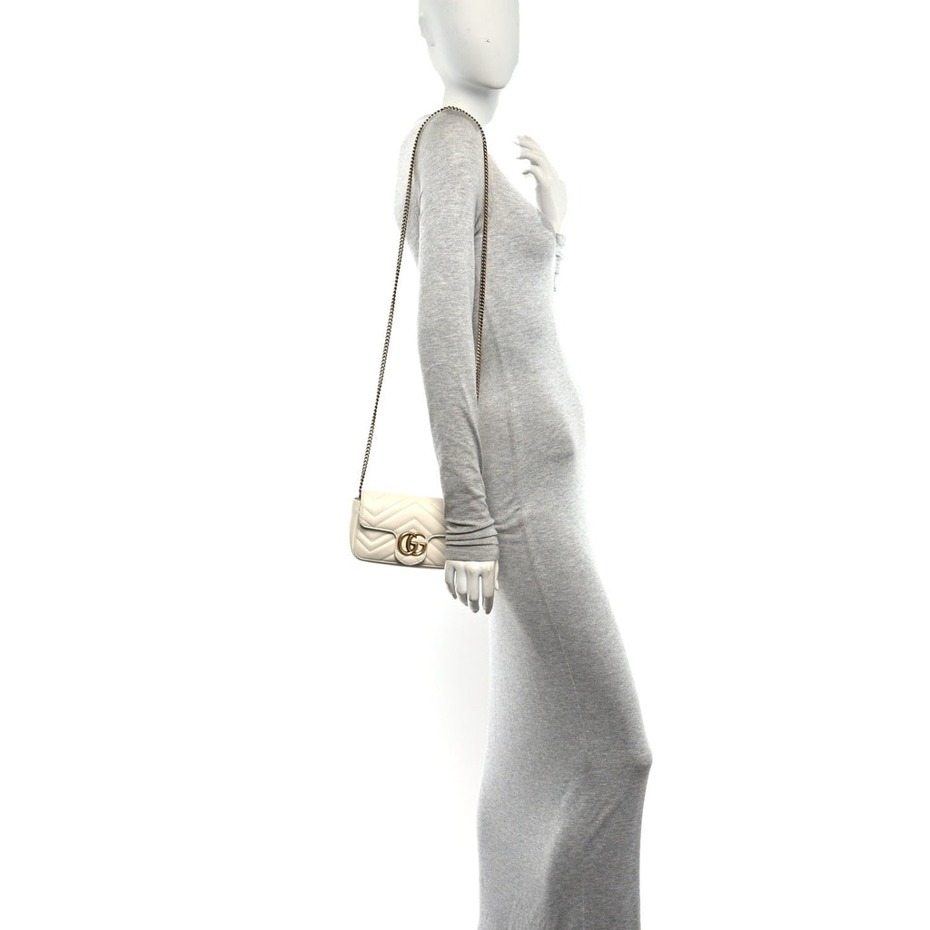 Calfskin Matelasse Super Mini GG Marmont Shoulder Bag White