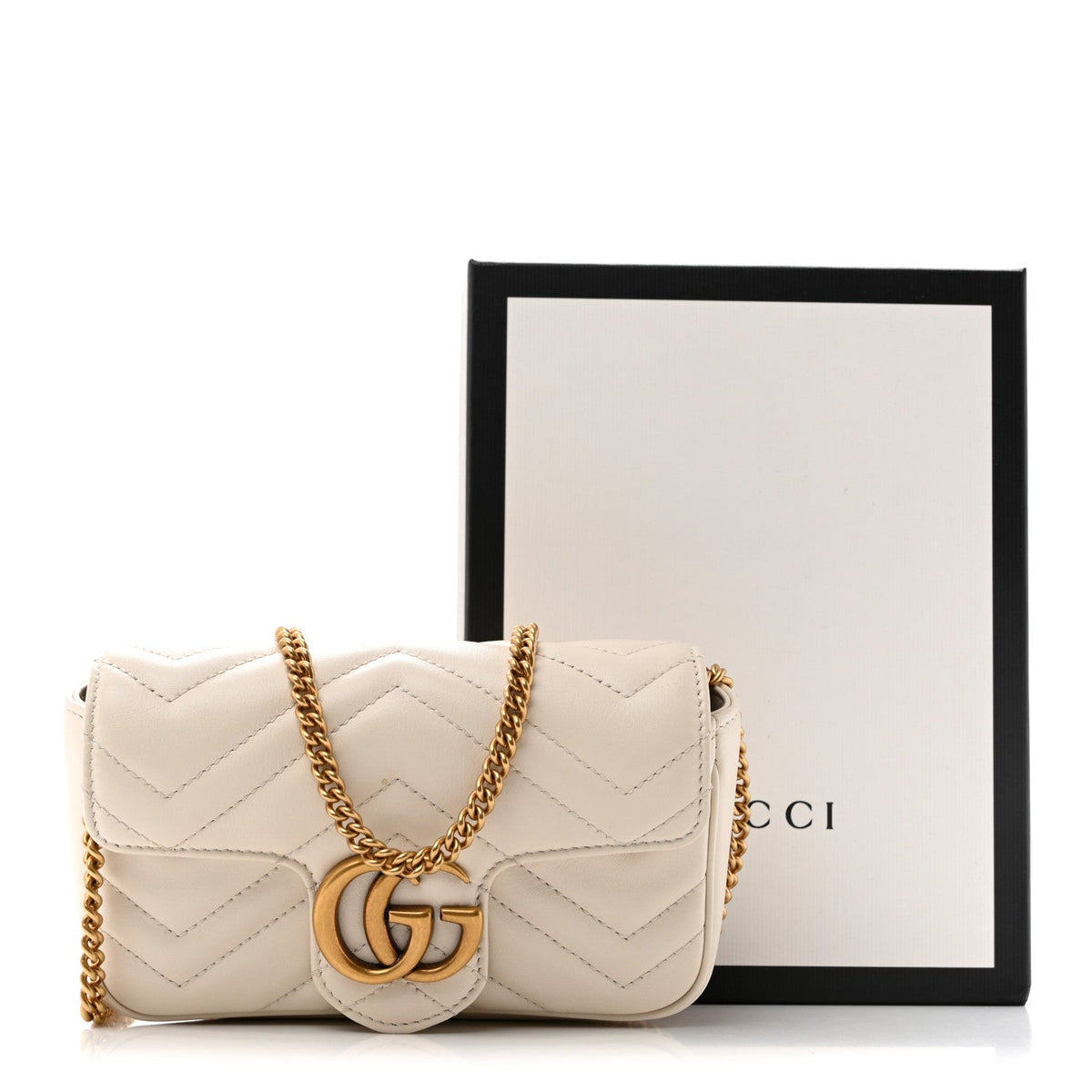 Calfskin Matelasse Super Mini GG Marmont Shoulder Bag White