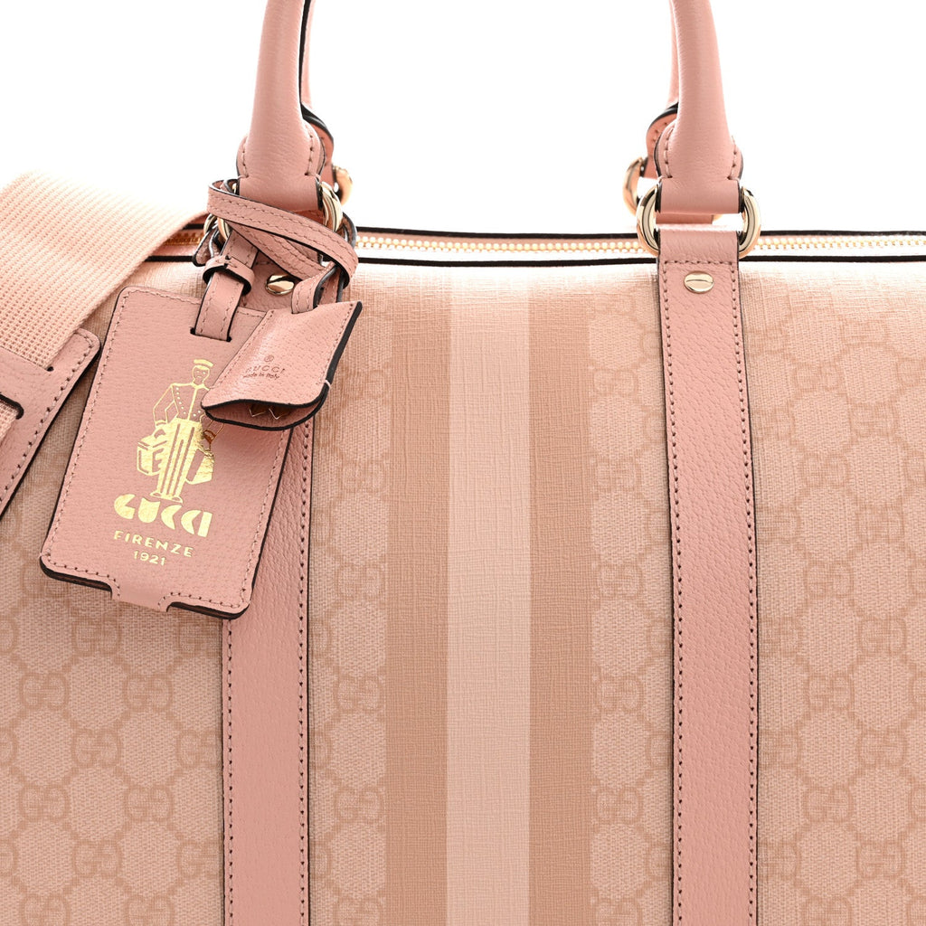 GG Supreme Monogram Textured Dollar Calfskin Web Medium Savoy Duffle Bag Rose Pink