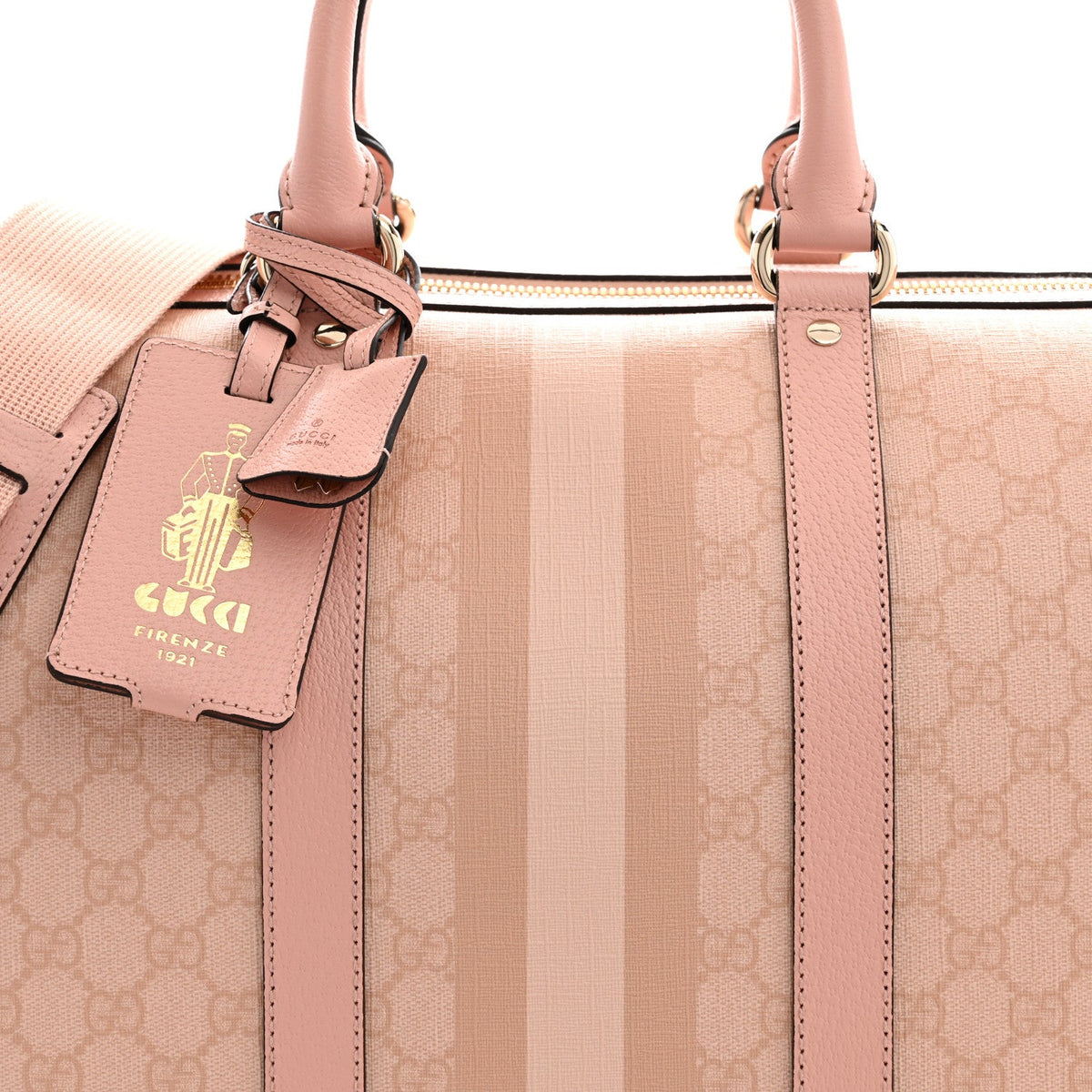 GG Supreme Monogram Textured Dollar Calfskin Web Medium Savoy Duffle Bag Rose Pink