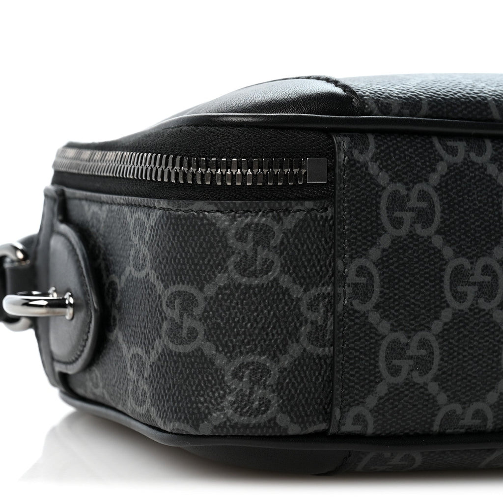 GG Supreme Monogram Textured Calfskin Emblem Mini Crossbody Black