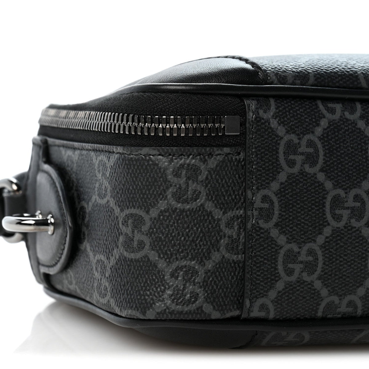 GG Supreme Monogram Textured Calfskin Emblem Mini Crossbody Black