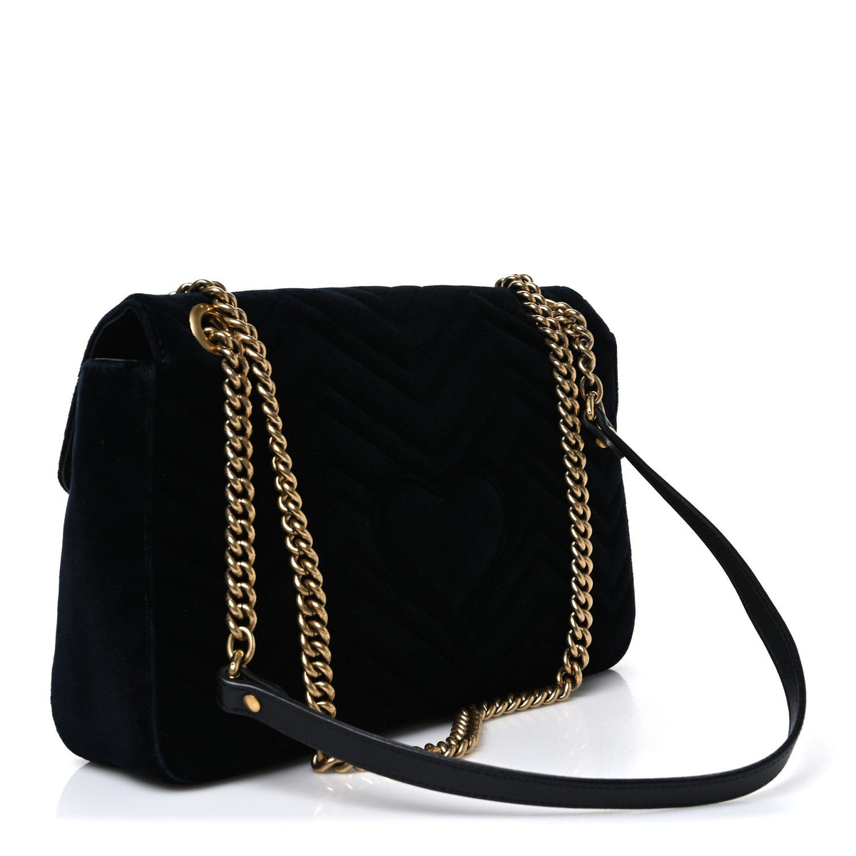 Velvet Matelasse Loved Embroidered Medium GG Marmont Shoulder Bag Black