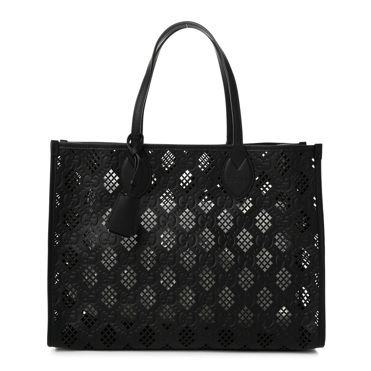 Calfskin GG Monogram Diamond Cut Medium Ophidia Tote Bag Black