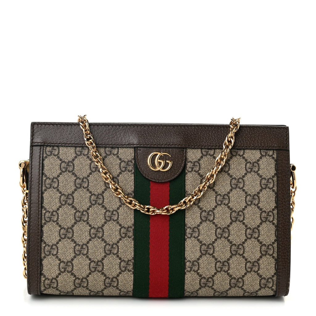 GG Supreme Monogram Web Small Ophidia Chain Shoulder Bag Brown